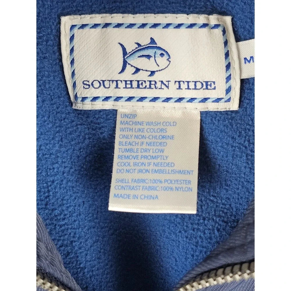 Southern Tide Vest Mens Medium Blue Navy Fleece Full Zip Nylon Yoke Outdoor